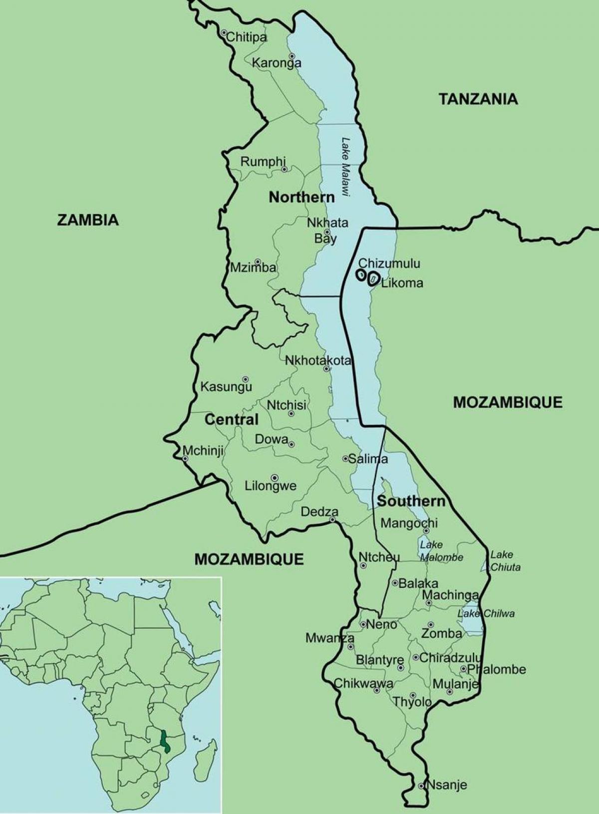 harta Malawi arată raioane